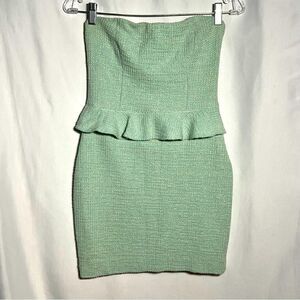 Zara Trafaluc Strapless Tweed Peplum Mint Dress M